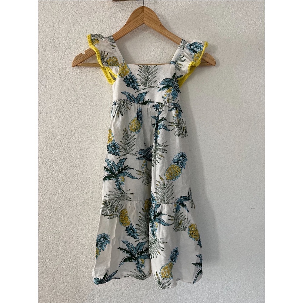 iris & ivy White Pineapple Print Sundress with Yellow Trim